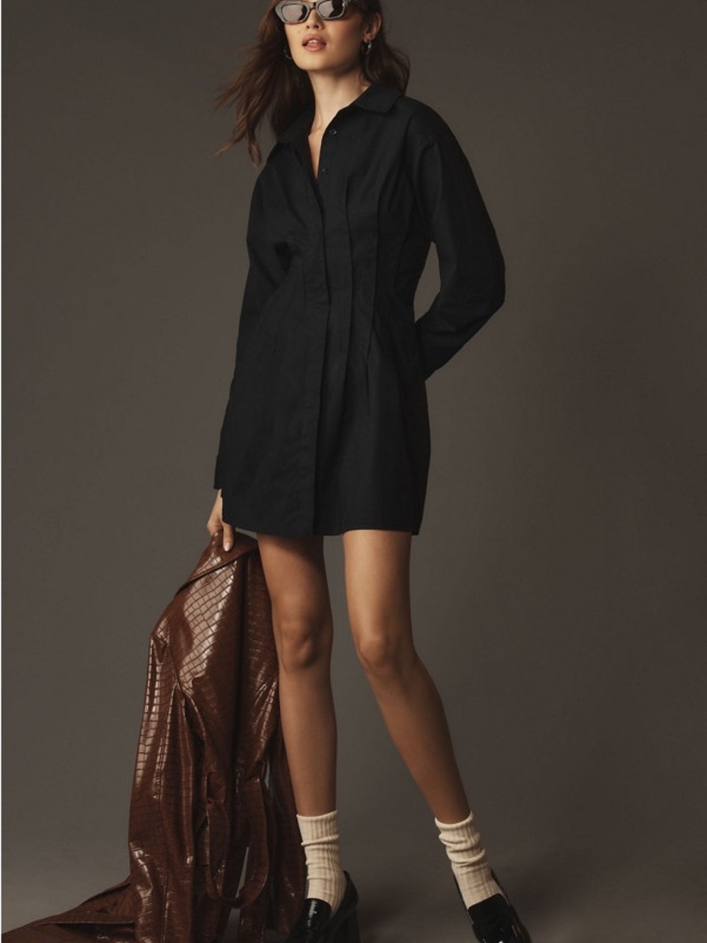 Pilcro Pintuck Mini Shirt Dress in Black